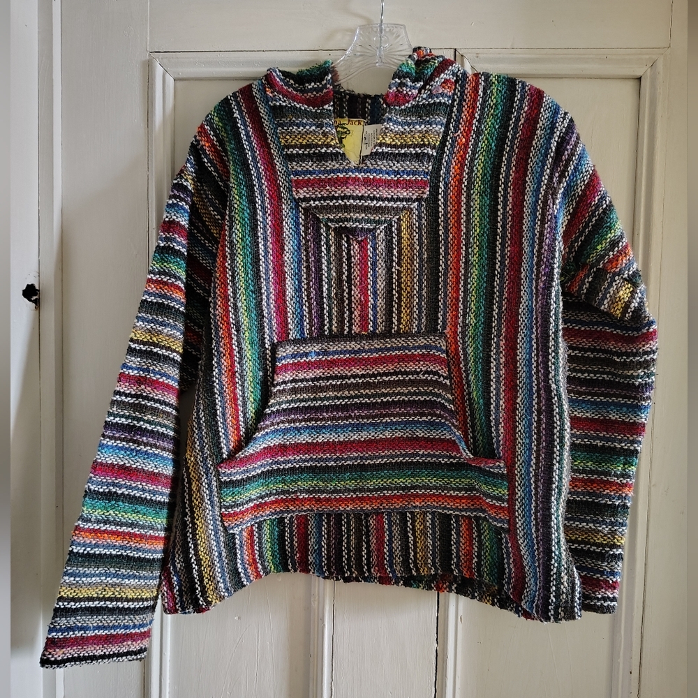 Iguana Jack Drug Rug Baja Multicolored Pullover Hoodie Size Small